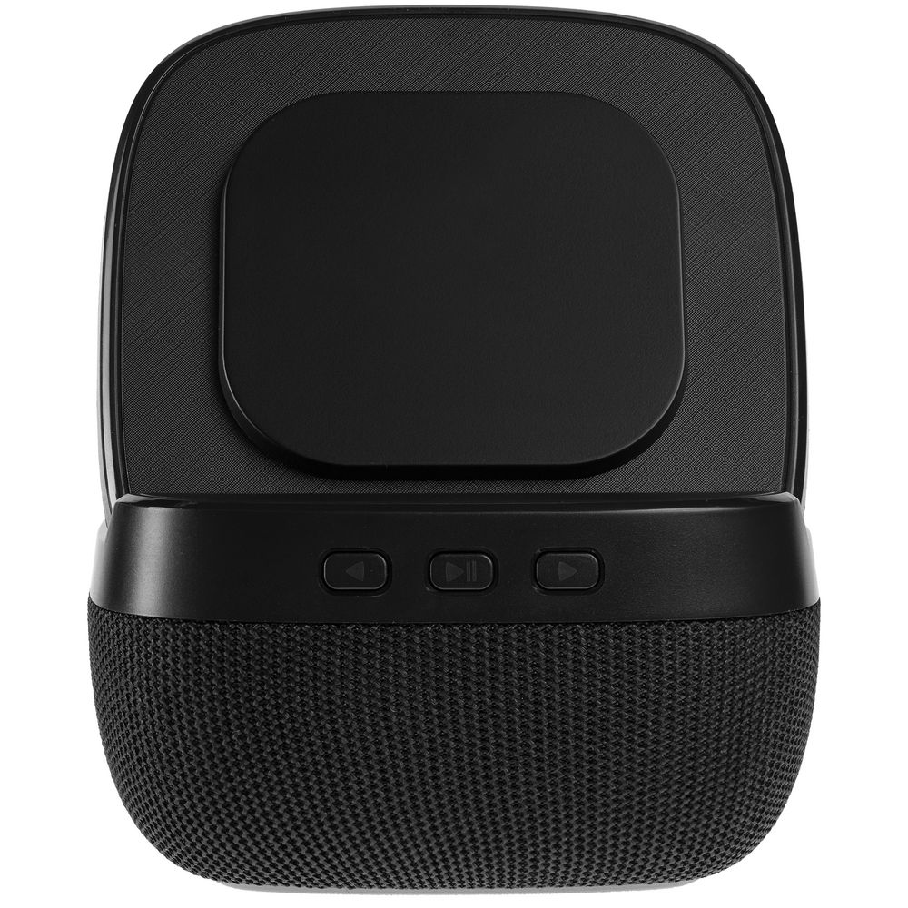 Колонка с беспроводной зарядкой Esca и подсветкой логотипа, черная-5