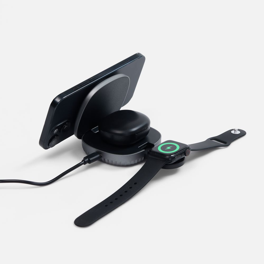 Складная станция беспроводной зарядки flowPad, серая-1