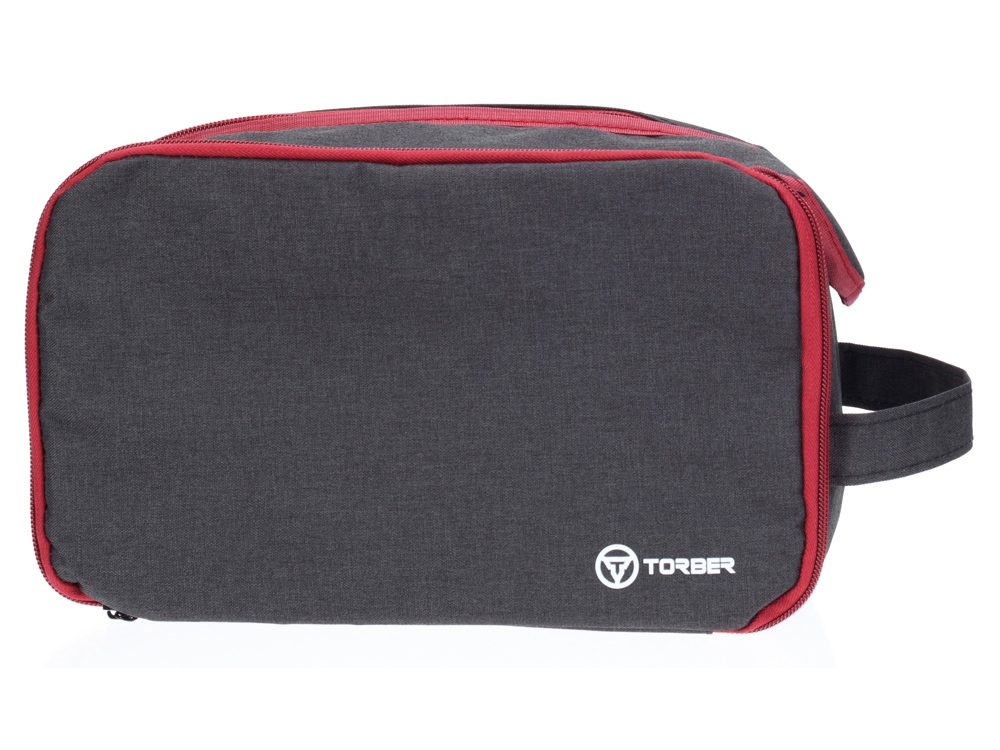 Несессер TORBER, дорожный, чёрный/бордовый, полиэстер 300D, 27 х 17 х 14 см-0