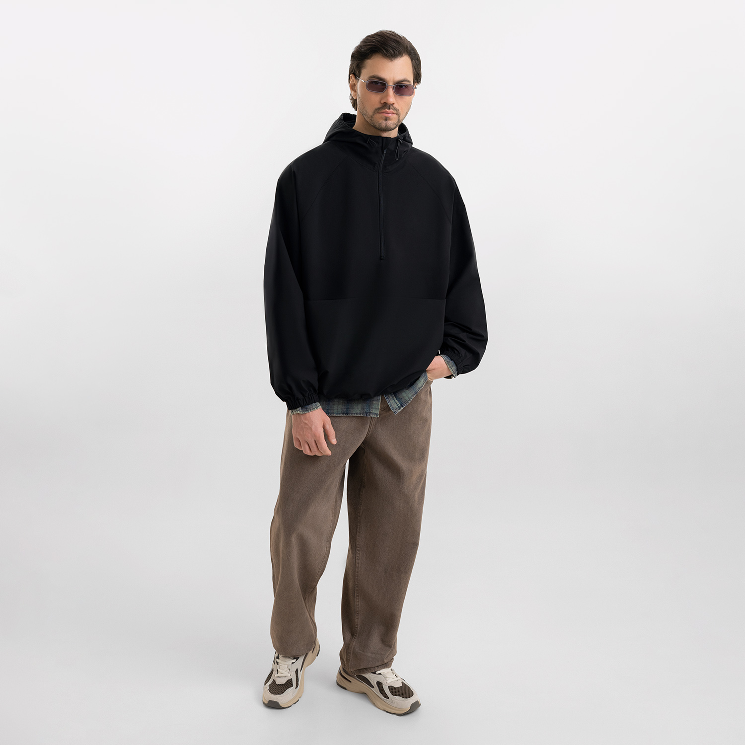 Ветровка (анорак) оверсайз унисекс Риссман (Rissman), черная-1