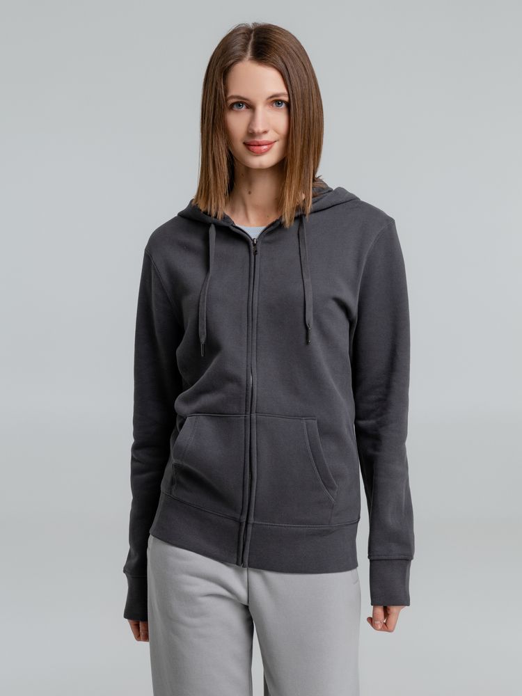 Толстовка на молнии с капюшоном унисекс King, темно-серая-4
