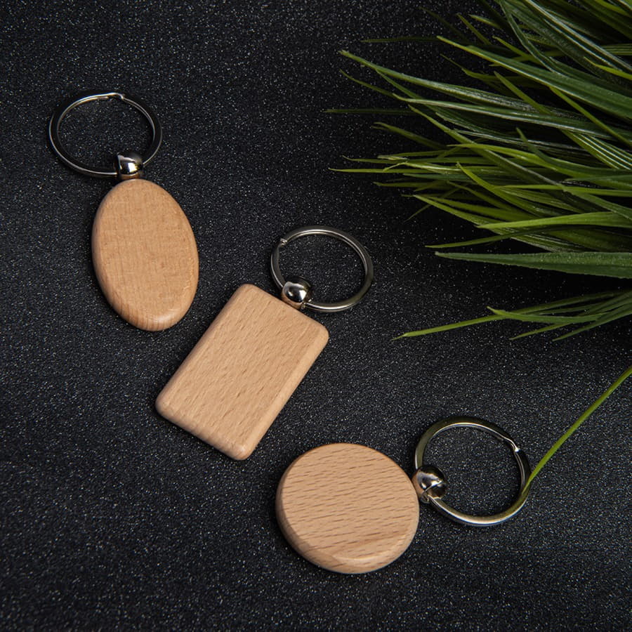 Брелок TIMBER RECTANGLE; 5,2 x 3,2 x 0,7 см; дерево, бежевый-2