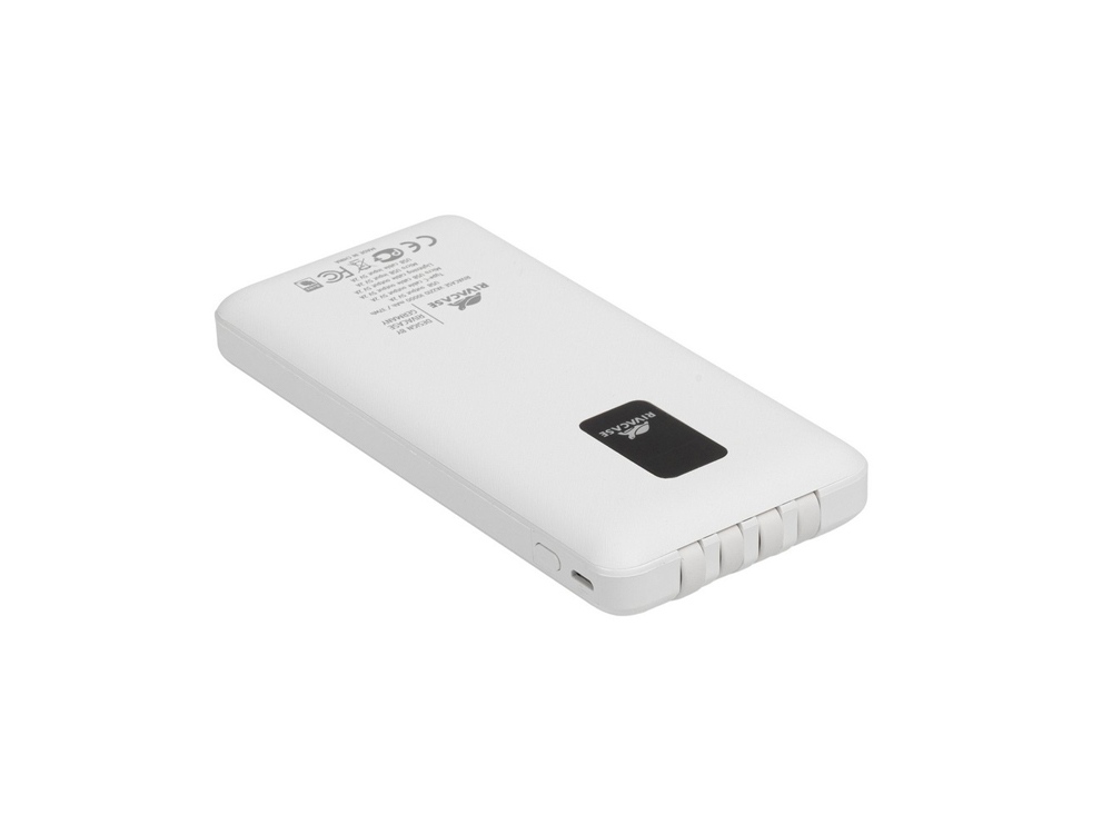 RIVACASE VA2210 (10000 мАч) внешний аккумулятор с дисплеем и встроенными кабелями, белый, 12/48-9