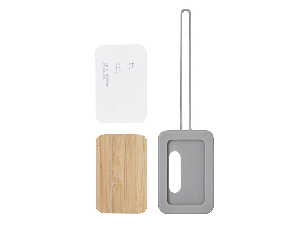 Бамбуковая багажная бирка с силиконовым чехлом Тагу, серый-5