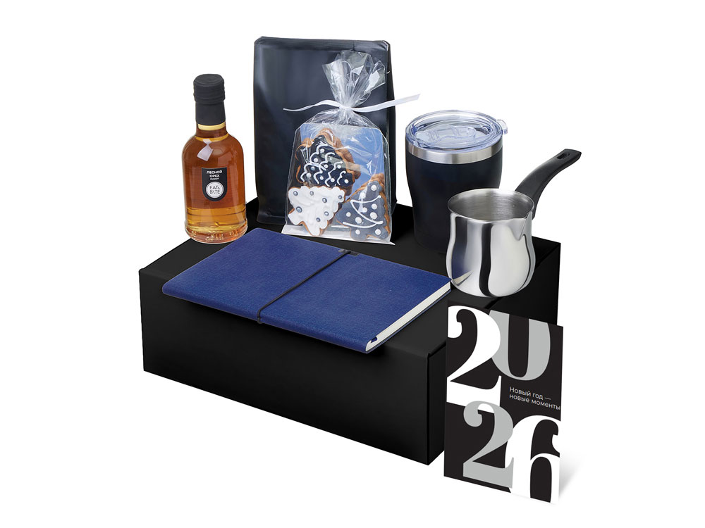 Подарочный набор с туркой, кофе и термокружкой, синий-1