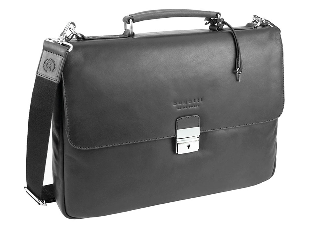 Портфель BUGATTI РОМАНО | ROMANO 15'', чёрный, натуральная воловья кожа, 39х8х30 см-0