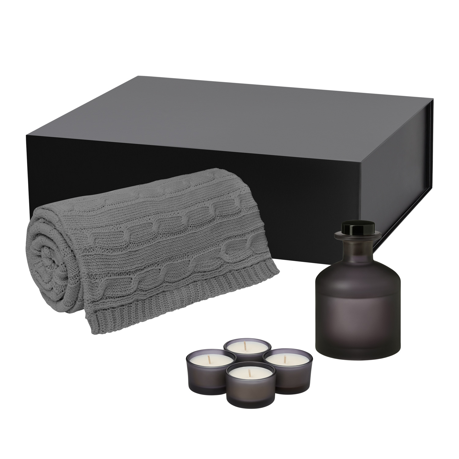 Подарочный набор Сенто (Sento), Фадо (Fado), серый (свеча, диффузор, плед)-0