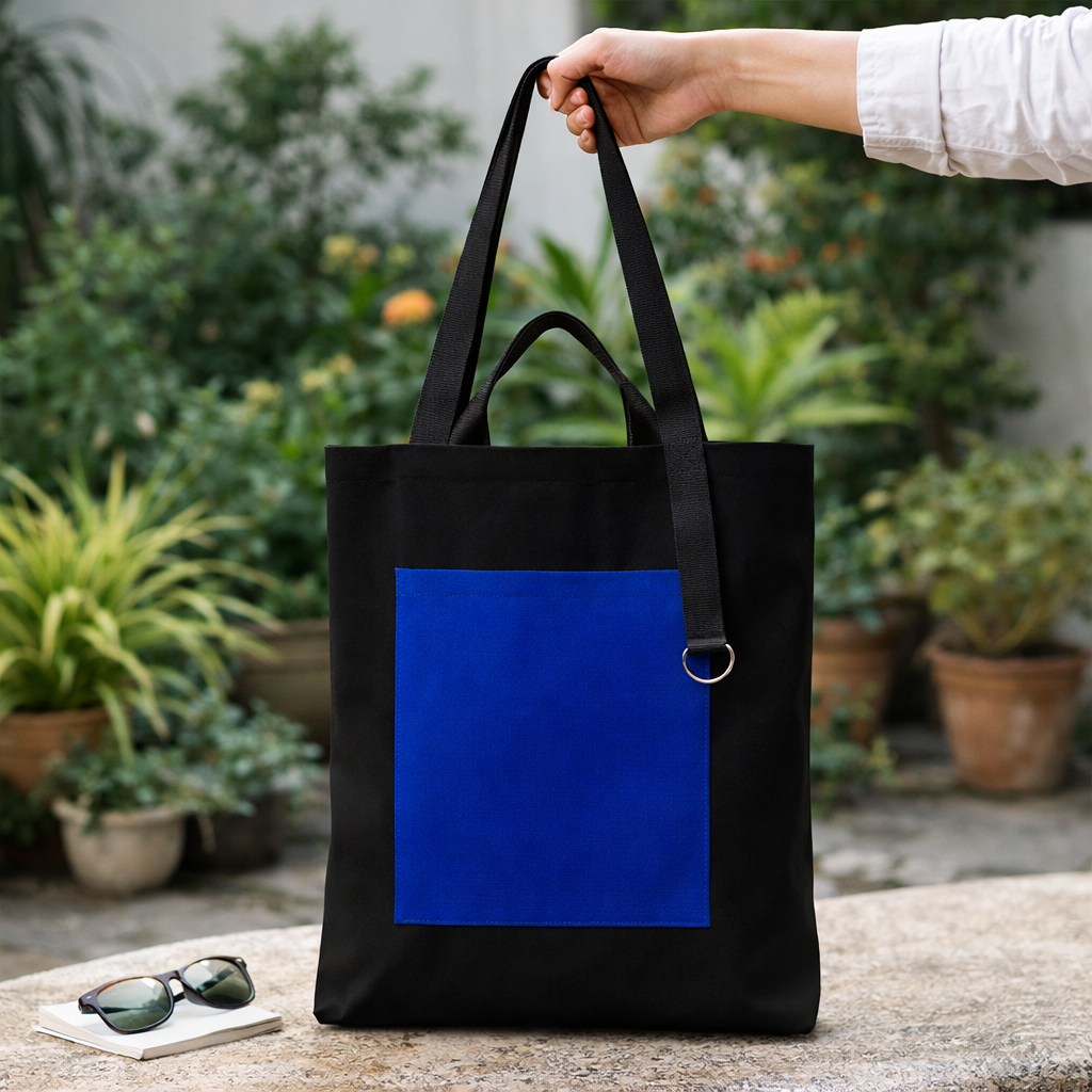 Шоппер Superbag Big Pocket, с карманом на молнии (черный с синим)-7