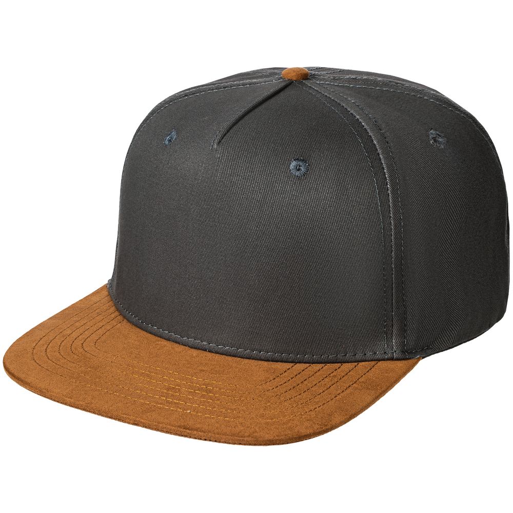 Бейсболка Foreside с прямым козырьком, серая с коричневым-1