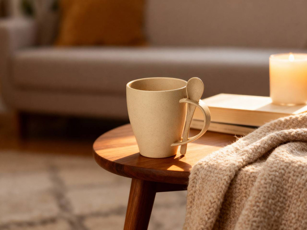 Пшеничная кружка Nina с ложкой, 300ml, бежевый-5