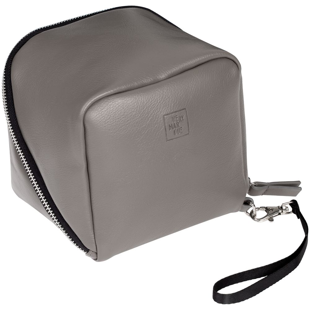 Дорожная косметичка Cubo, серая с логотипом-2