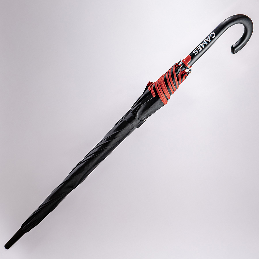 Зонт-трость BACK TO BLACK, пластиковая ручка, полуавтомат, черный, красный-5