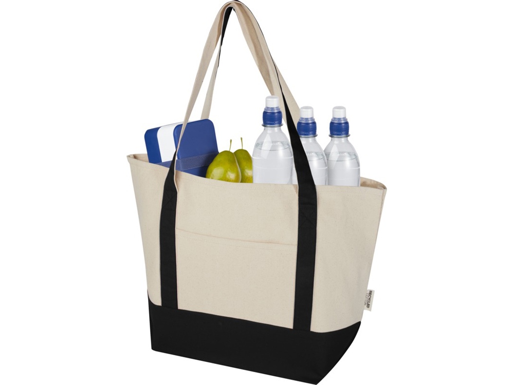 Sam эко- сумка из переработанного хлопка, сертифицированного согласно GRS, плотностью 320 г/м² - сплошной черный / Натуральный-3