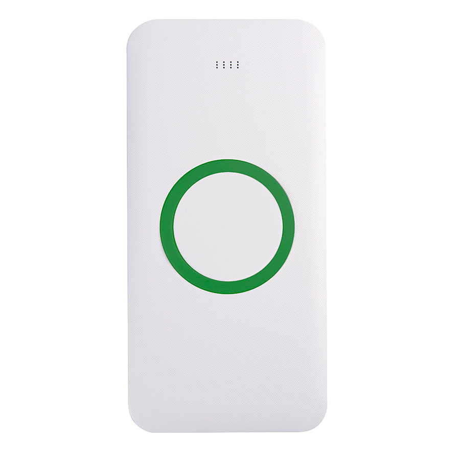 Универсальный аккумулятор с функцией беспроводной зарядки SATURN,белый с зеленым,15х7,3х1,2с, белый, зеленый-0