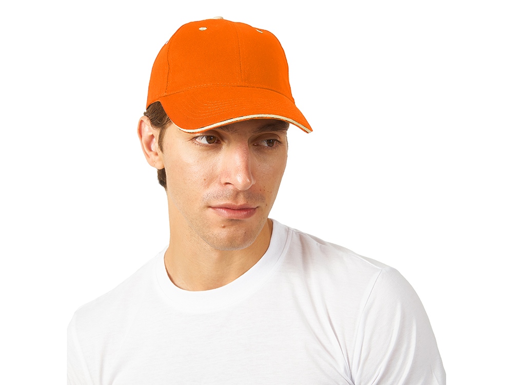 Бейсболка New Castle 6-ти панельная, оранжевый/белый-1