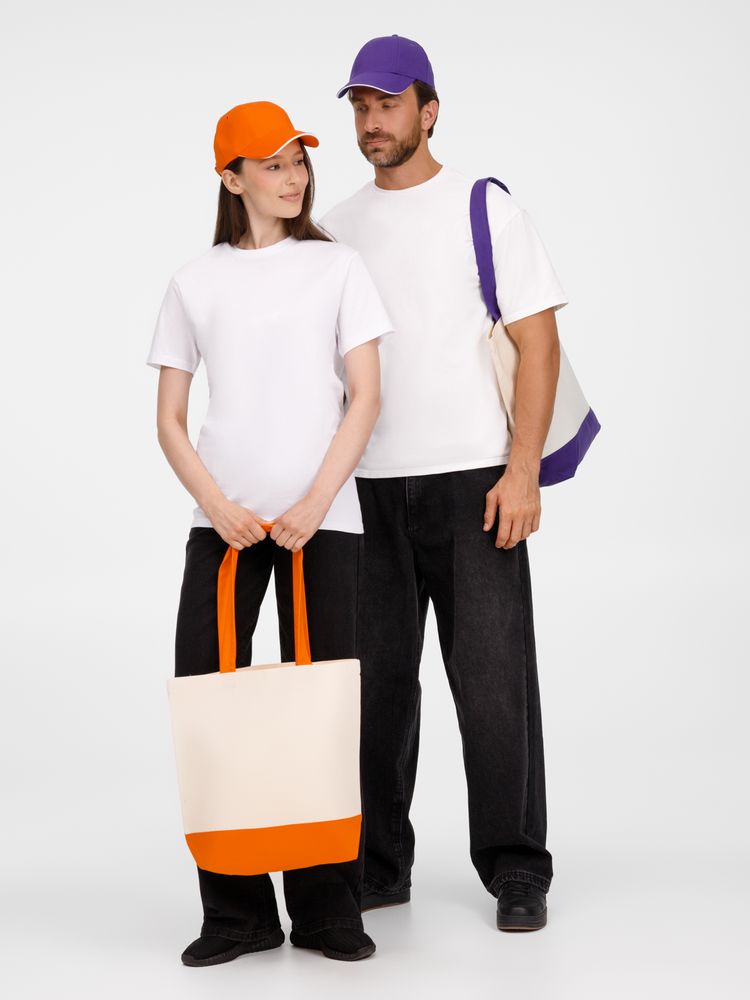 Бейсболка Canopy, оранжевая с белым кантом-8