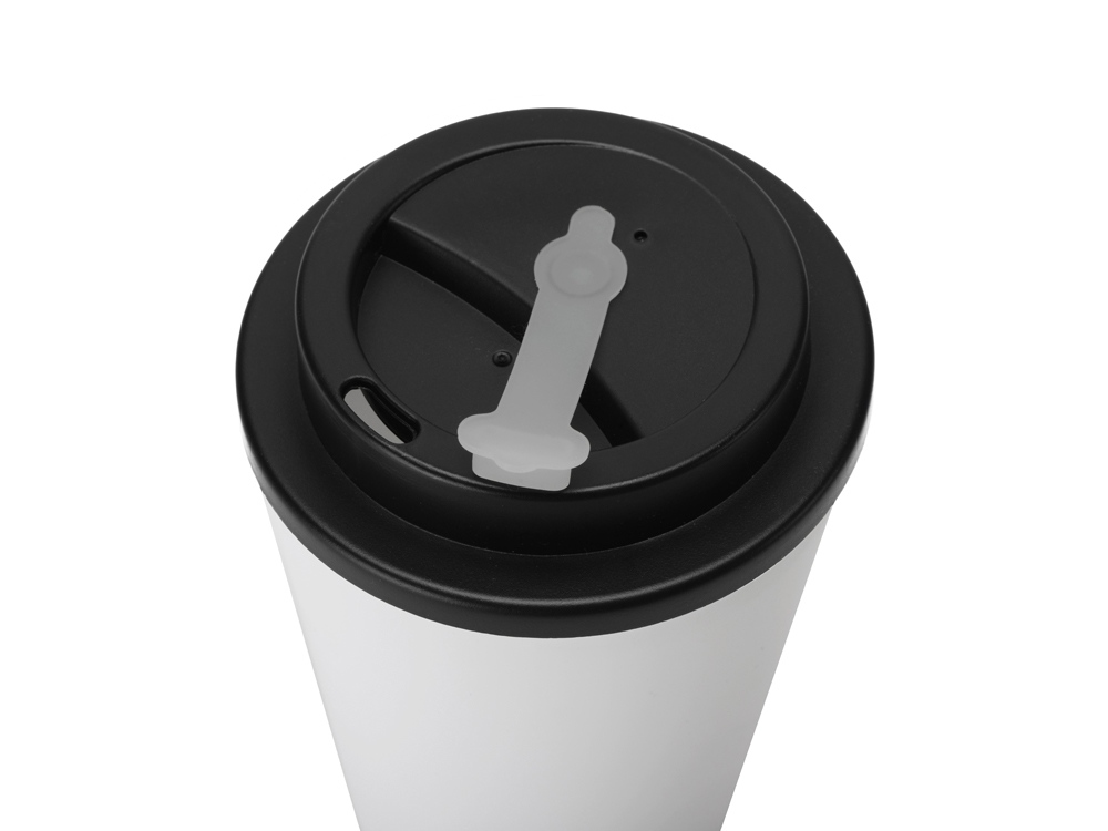 Пластиковый стакан Take away с двойными стенками и крышкой с силиконовым клапаном, 350 мл, белый/черный-2