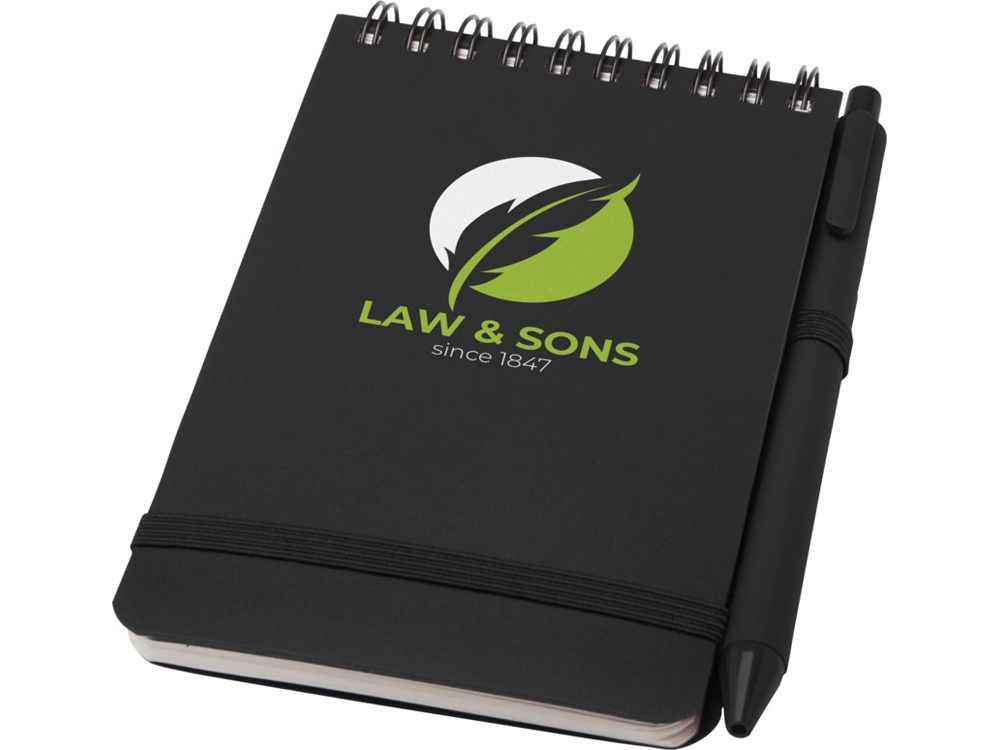 Блокнот Thalaasa формата А6 в твердой обложке из океанического пластика с шариковой ручкой - сплошной черный-5