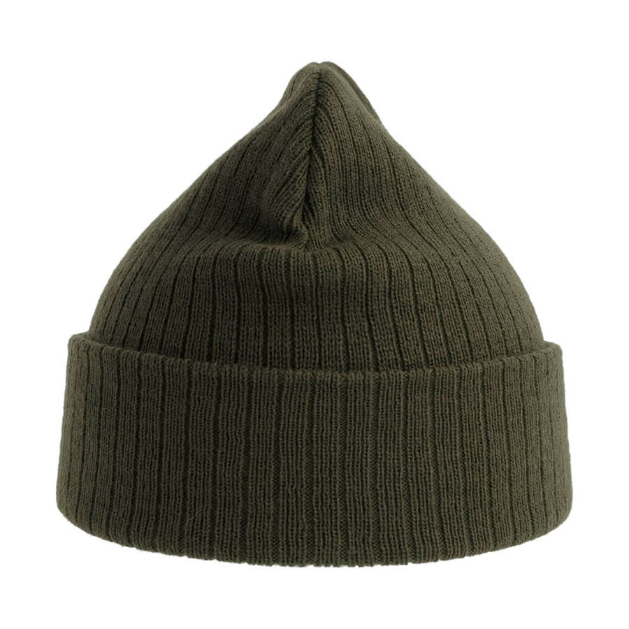 Шапка вязаная RIO с отворотом из материала rPET/рециклированного полиэстера, оливковый-5