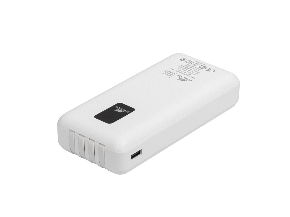 RIVACASE VA2220 (20000 мАч) внешний аккумулятор с дисплеем и встроенными кабелями, белый, 12/24-10
