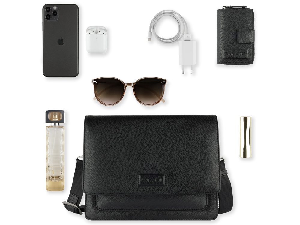 Сумка через плечо женская BUGATTI ЭЛЬЗА | ELSA, чёрная, воловья кожа/полиэстер, 25х8,5х20 см-10