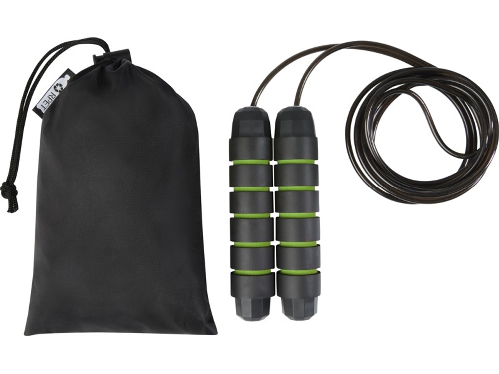 Austin, скакалка с мягкими ручками в чехле из переработанного PET-материала, зеленое яблоко-3