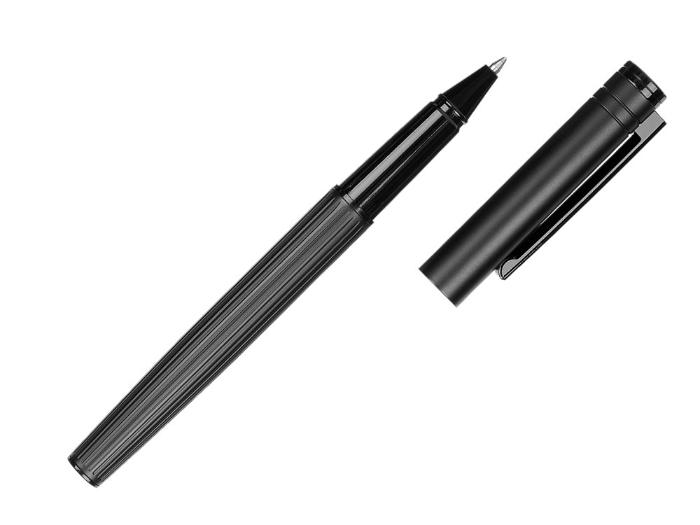 Набор из шариковой ручки и ручки-роллера с анодированным зеркальным слоем в подарочной коробке Monarch Black, черный-2