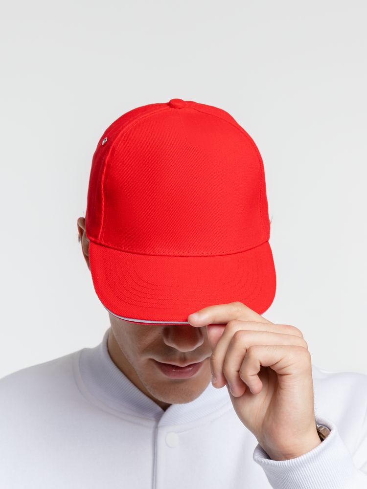 Бейсболка Classic, красная с белым кантом-5