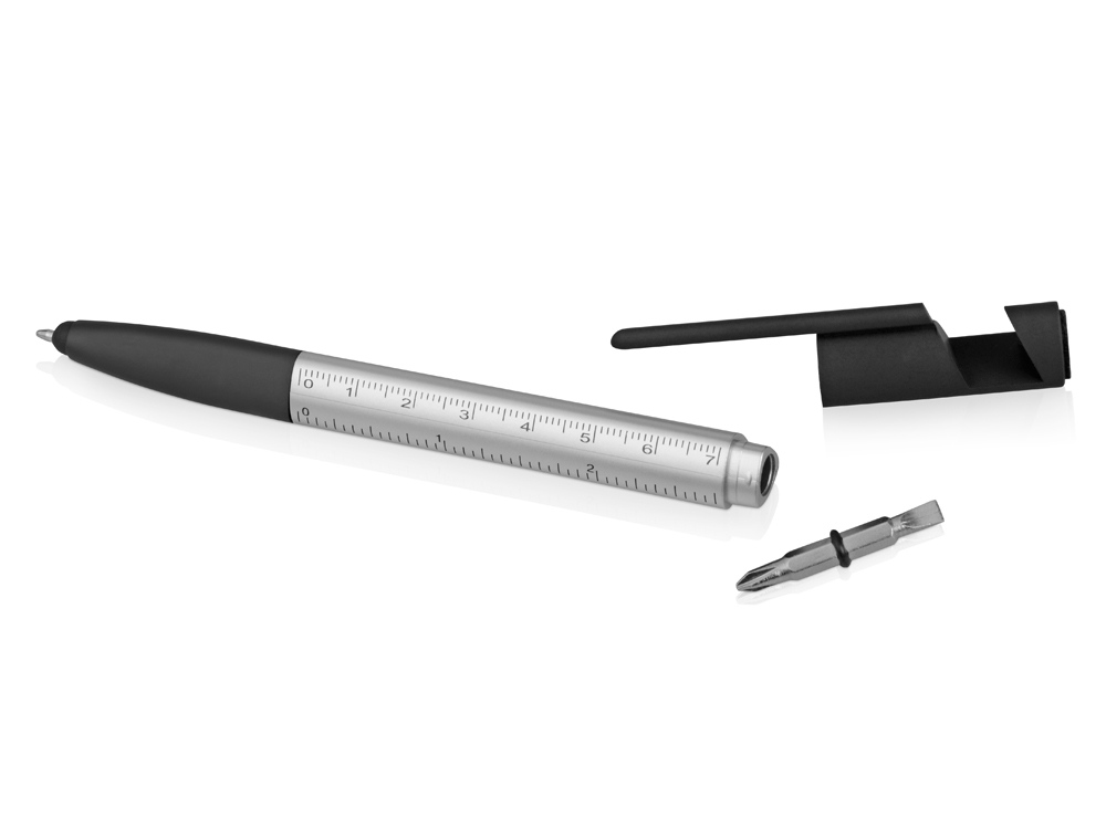 Ручка-стилус пластиковая шариковая многофункциональная (6 функций) Multy, серебристый-6