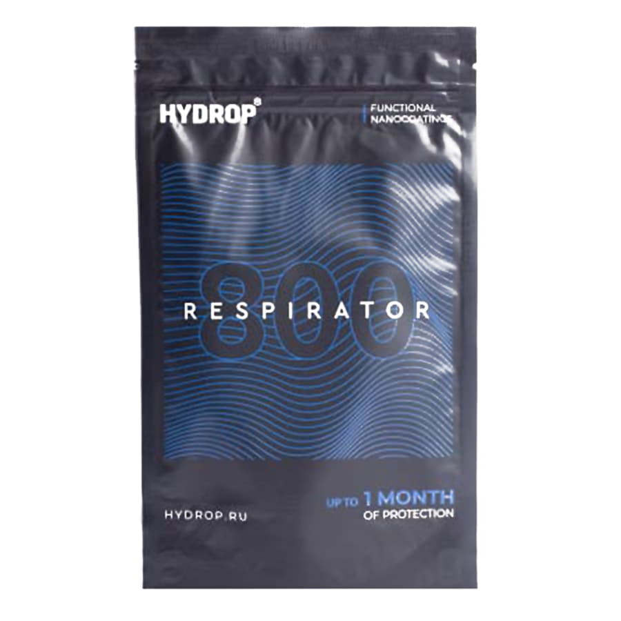 Бесклапанная фильтрующая маска RESPIRATOR 800 HYDROP черная с логотипом в фирменном пакете, черный, белый-1