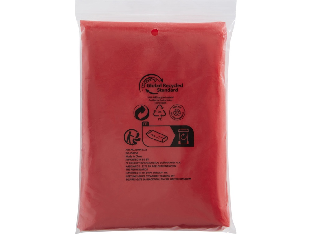 Одноразовый дождевик Mayan с чехлом для хранения из материалов, переработанных по стандарту GRS - Красный-3