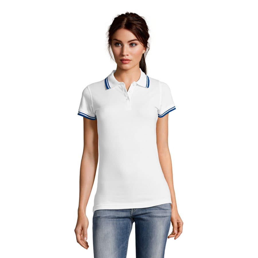 Поло женское PASADENA WOMEN 200, белый, темно-синий-3