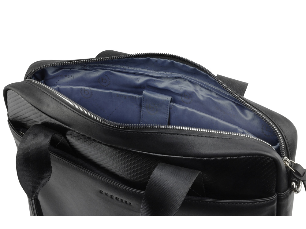 Портфель мужской BUGATTI Comet, чёрный, воловья кожа/полиэстер, 37х6х27 см-3