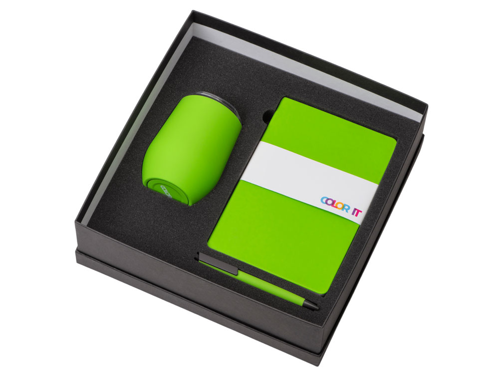 Подарочный набор c блокнотом C2, ручкой и термокружкой, зеленое яблоко-1