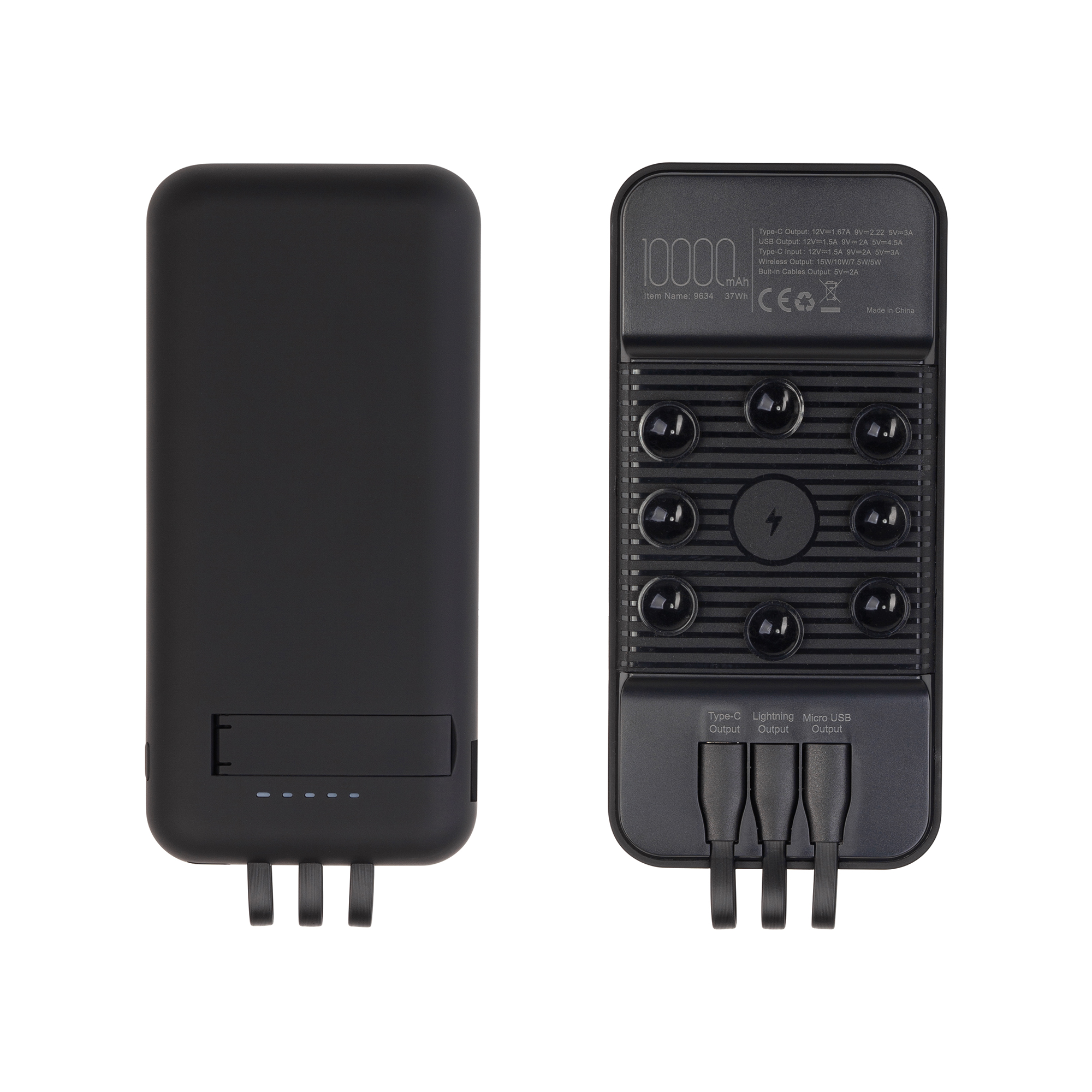 Беспроводное зарядное (22.5/15W) устройство "Topfull SOFTTOUCH" 10000 mAh с подсветкой лого, присосками, встроенными кабелями, с подставкой-1