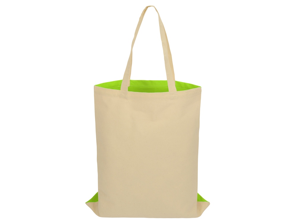 Сумка для шопинга Twin двухцветная из хлопка, 180 г/м2, зеленое яблоко/натуральный-4