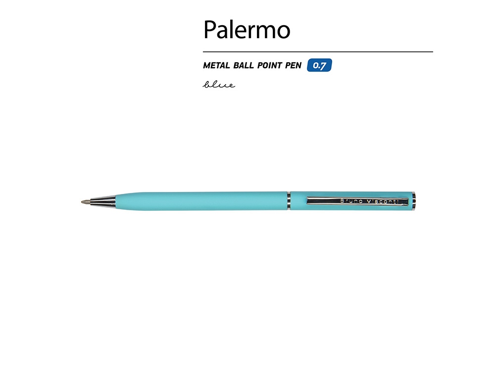 Ручка шариковая автоматическая BrunoVisconti® PALERMO цвет корпуса бирюзовый, soft-touch, 0.7 мм-1