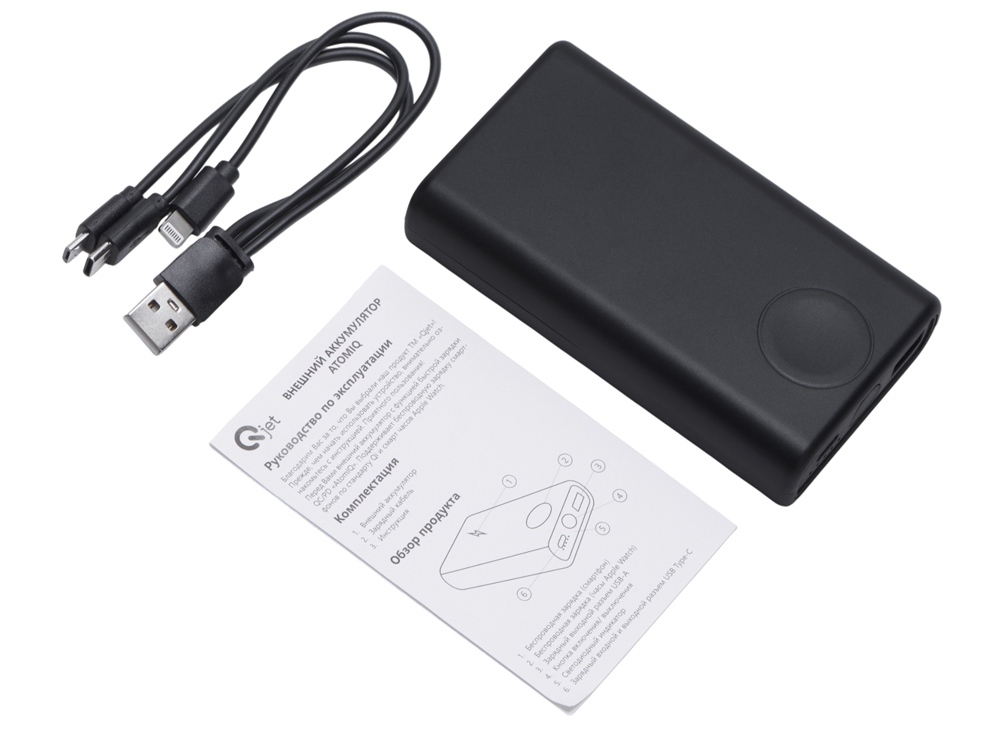 Внешний беспроводной аккумулятор 2-в-1 с функцией зарядки Apple Watch, QC/PD AtomIQ, 10000 мАч, черный-5