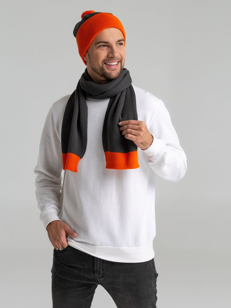 Шарф Snappy, темно-серый с оранжевым-5
