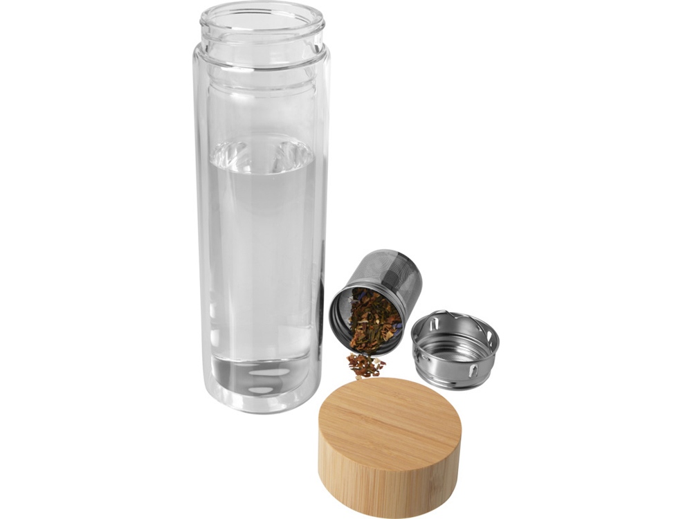 Bailey бутылка с емкостью для заваривания из борсиликатного стекла емкостью 400 мл с бамбуковой крышкой - прозрачный-3