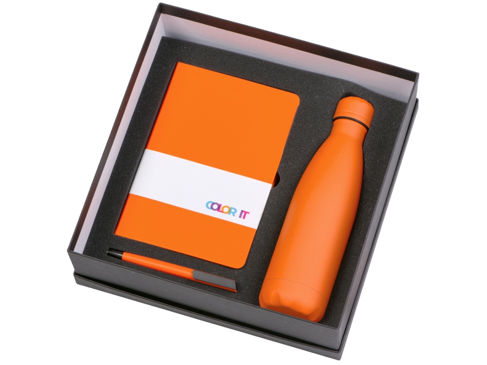 Подарочный набор c блокнотом C3, ручкой и термобутылкой, оранжевый-1
