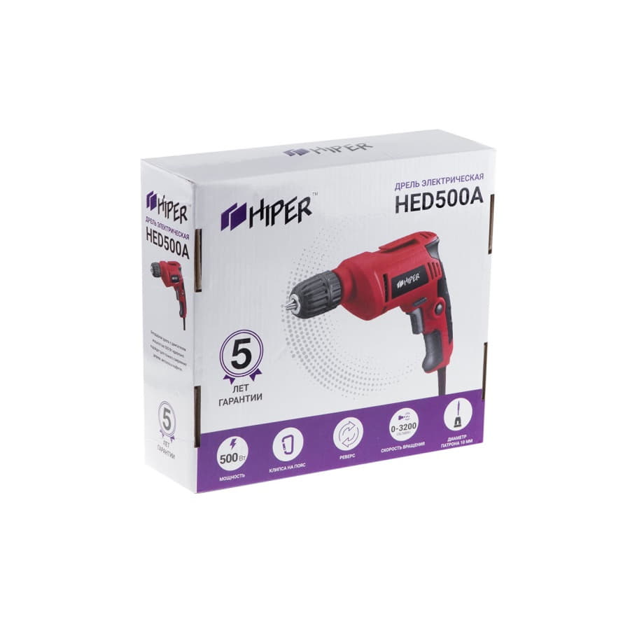 Дрель безударная HIPER HED500A, в коробке, 500Вт, красный-4