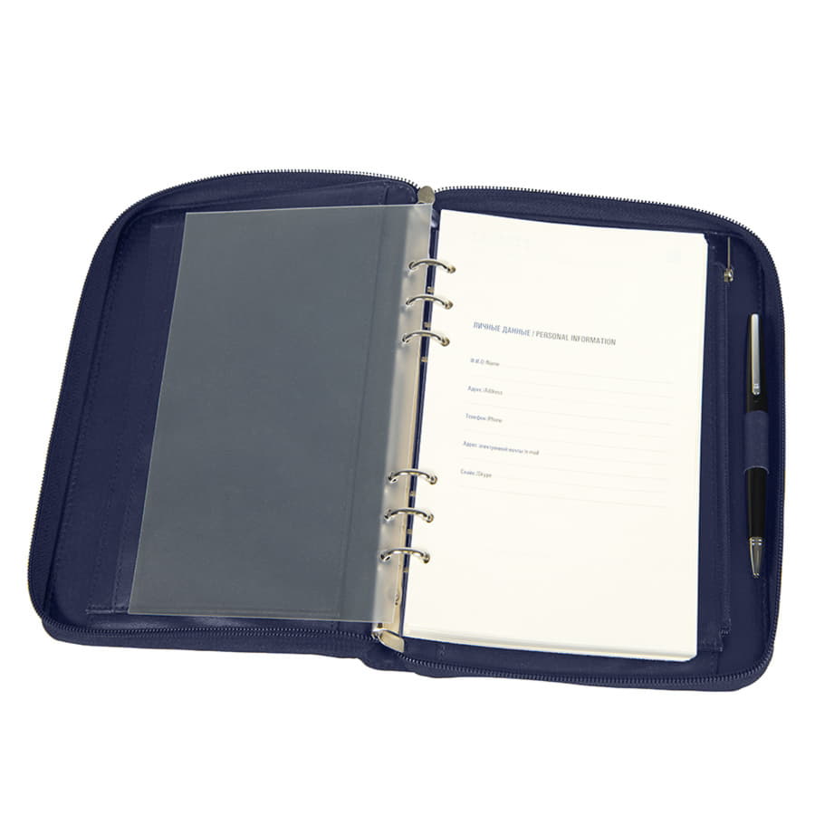 Ежедневник недатированный Chief , A5, на молнии, темно-синий, кремовый блок, подарочная коробка, темно-синий-5