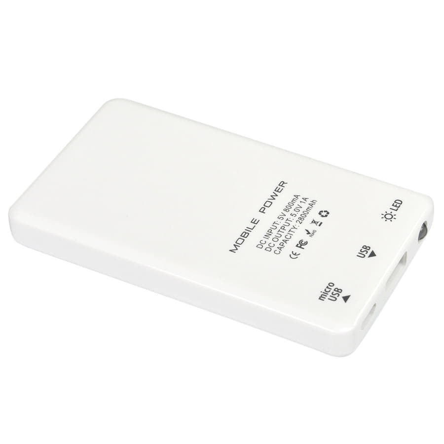 Универсальное зарядное устройство "Plain" (2800mAh) с фонариком, белый-3