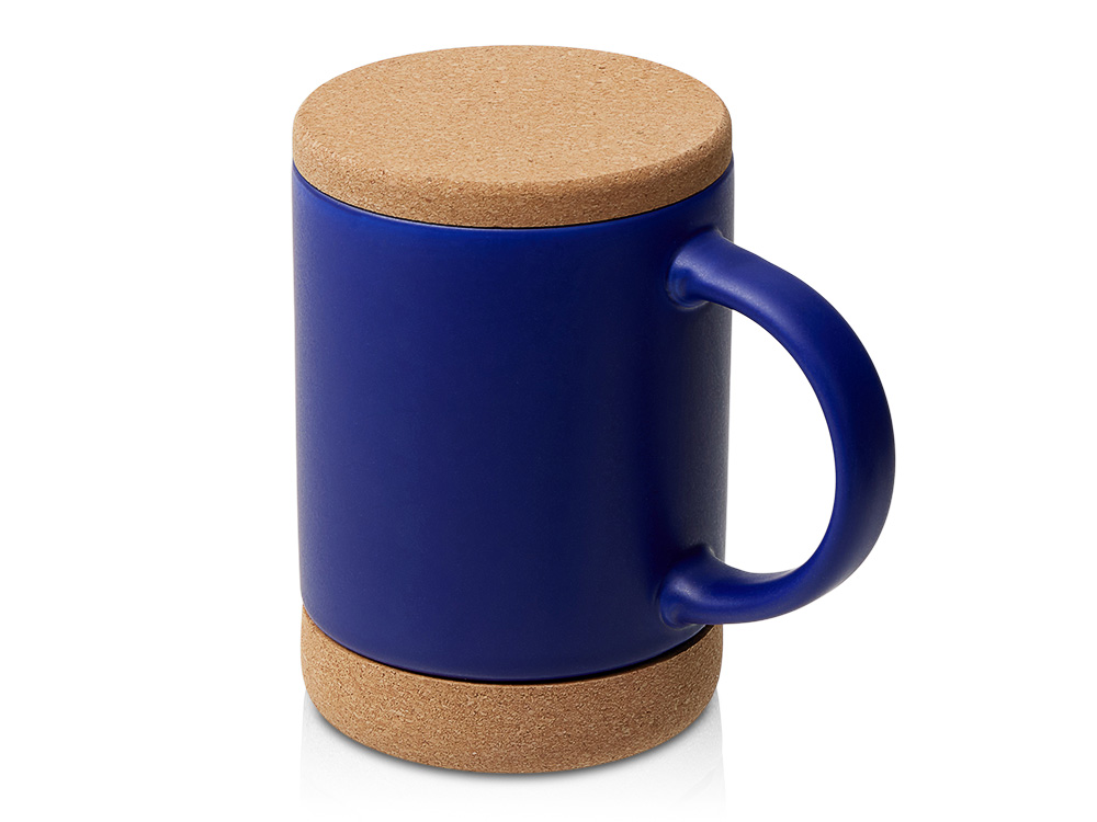Кружка 450 мл с пробковым дном с крышкой Корк & Бон, глубокий синий-0