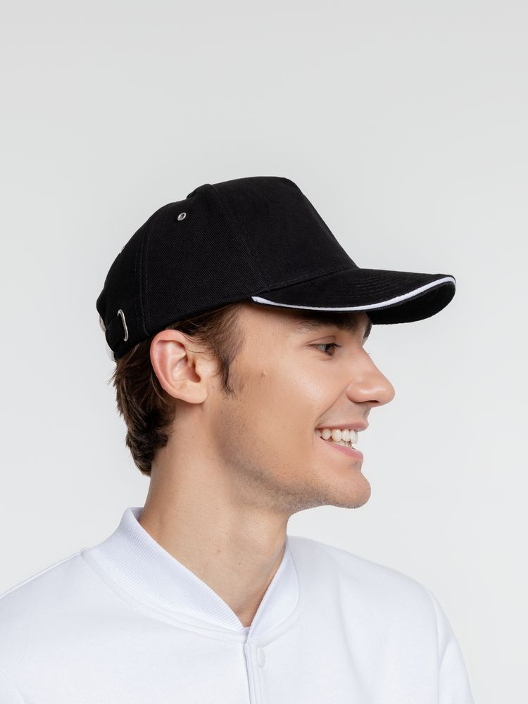 Бейсболка Classic, черная с белым кантом-2