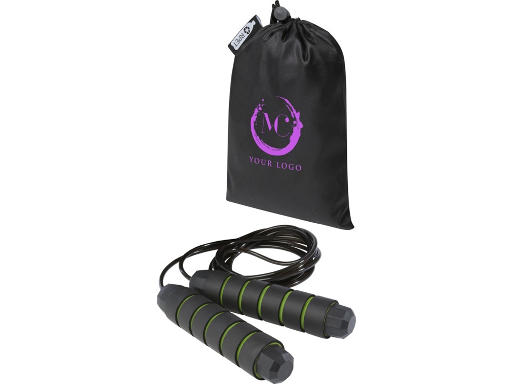 Austin, скакалка с мягкими ручками в чехле из переработанного PET-материала, зеленое яблоко-6