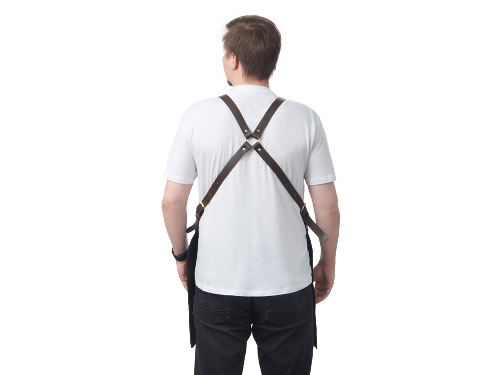 Фартук из канваса с ремнями из натуральной кожи, материал: канвас смесовый, плотность 450 гр/м, натуральная кожа КРС, цвет черный, коричневый темный-1