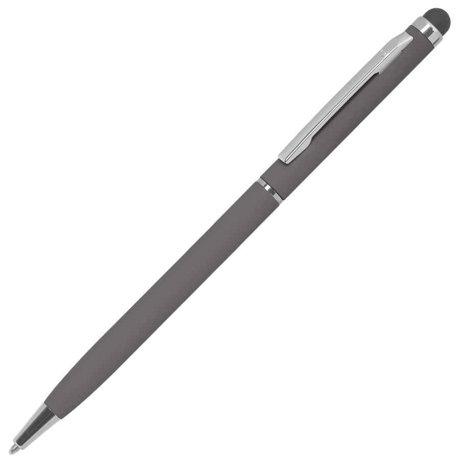 Ручка шариковая со стилусом TOUCHWRITER SOFT, покрытие soft touch, серый, серебристый-0