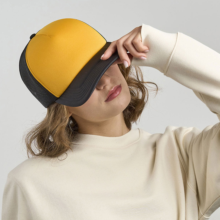 Бейсболка RAPPER-S, 5 клиньев, пластиковая застёжка, желтый, черный-1